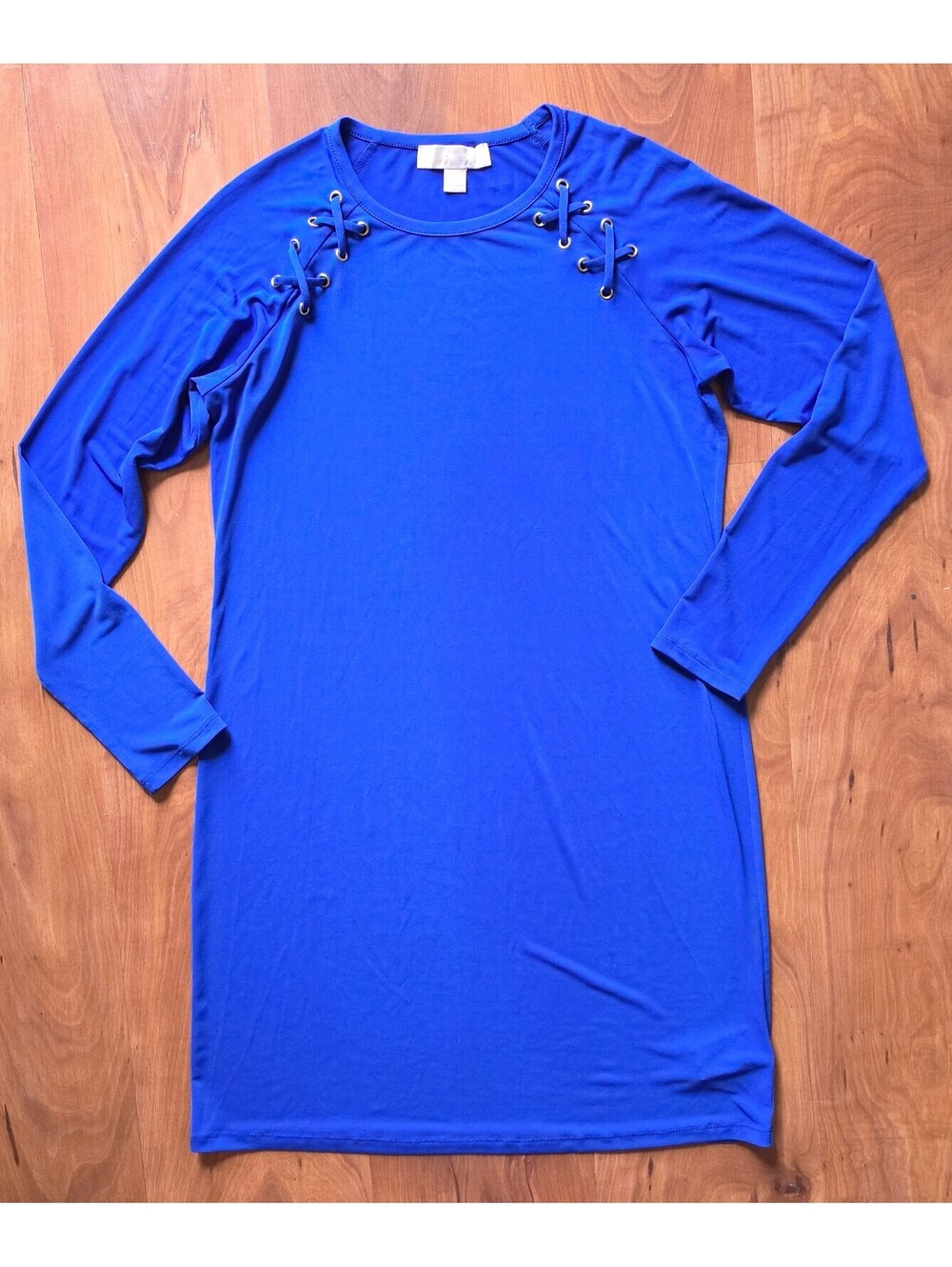Michael Kors Royal Cobalt Blue Grommet Lace Up Shift Dress Size M, 435
